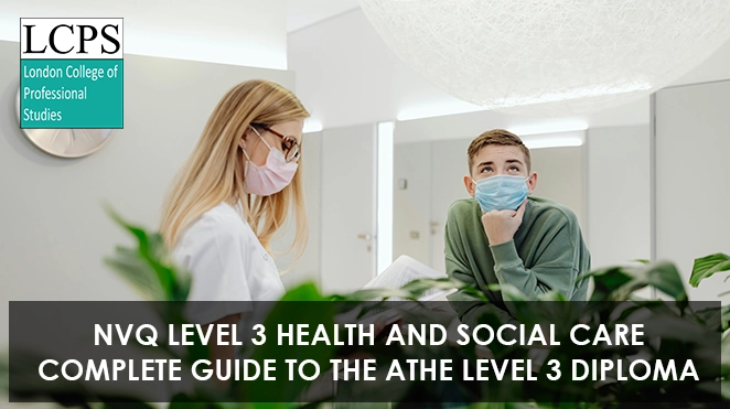 Blog Featured image. NVQ Health and social care, 1 guy and 1 girl wearing medical masks.