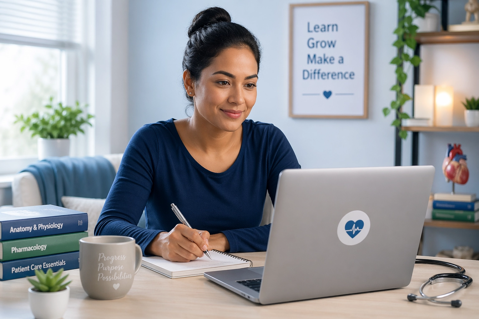 Adult learner studying Level 3 Health and Social Care course online with LCPS